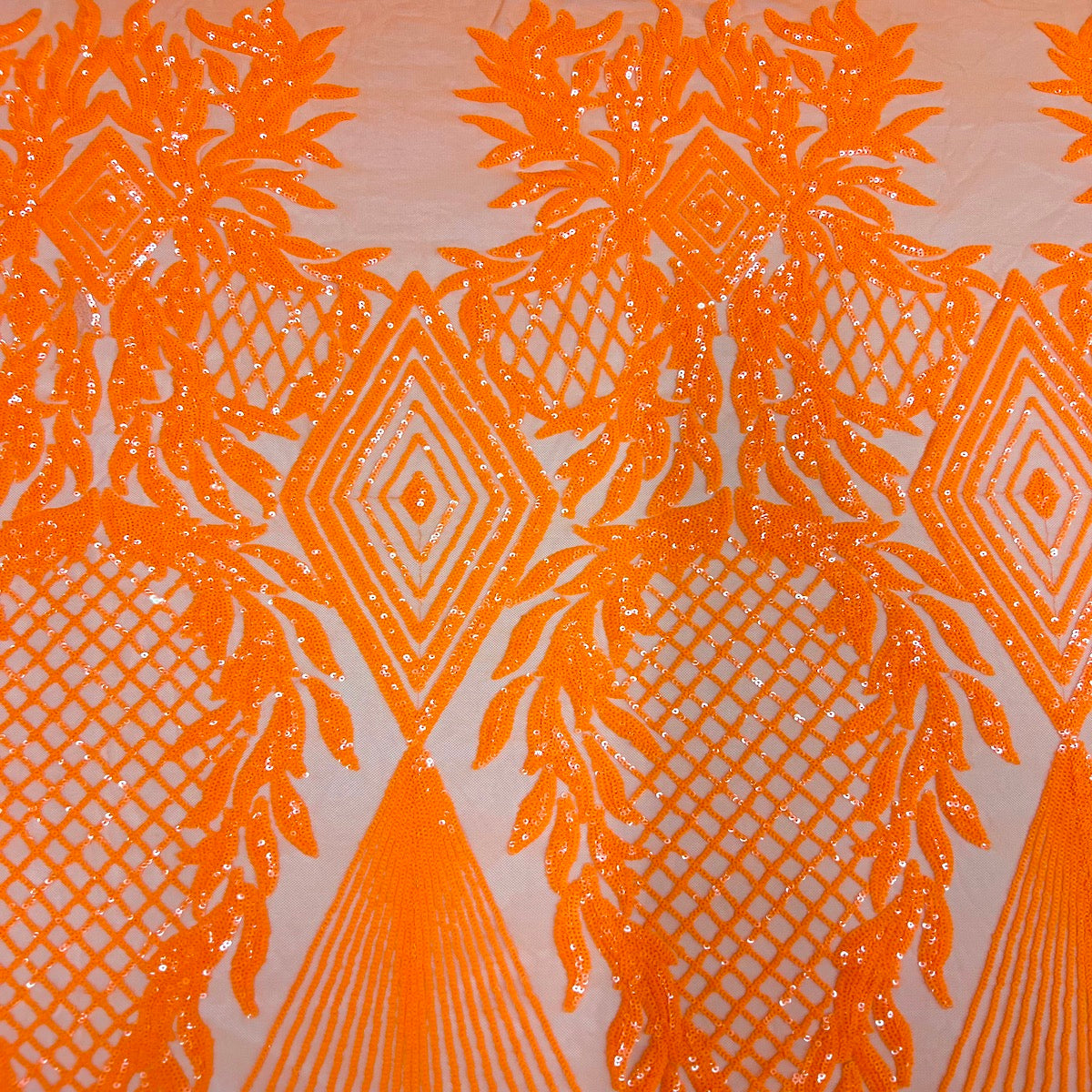 Orange Alpica Sequins Lace Fabric