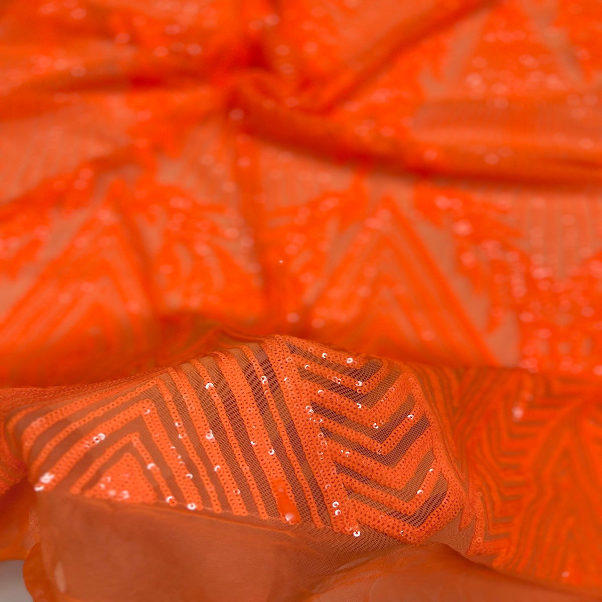 Orange Alpica Sequins Lace Fabric