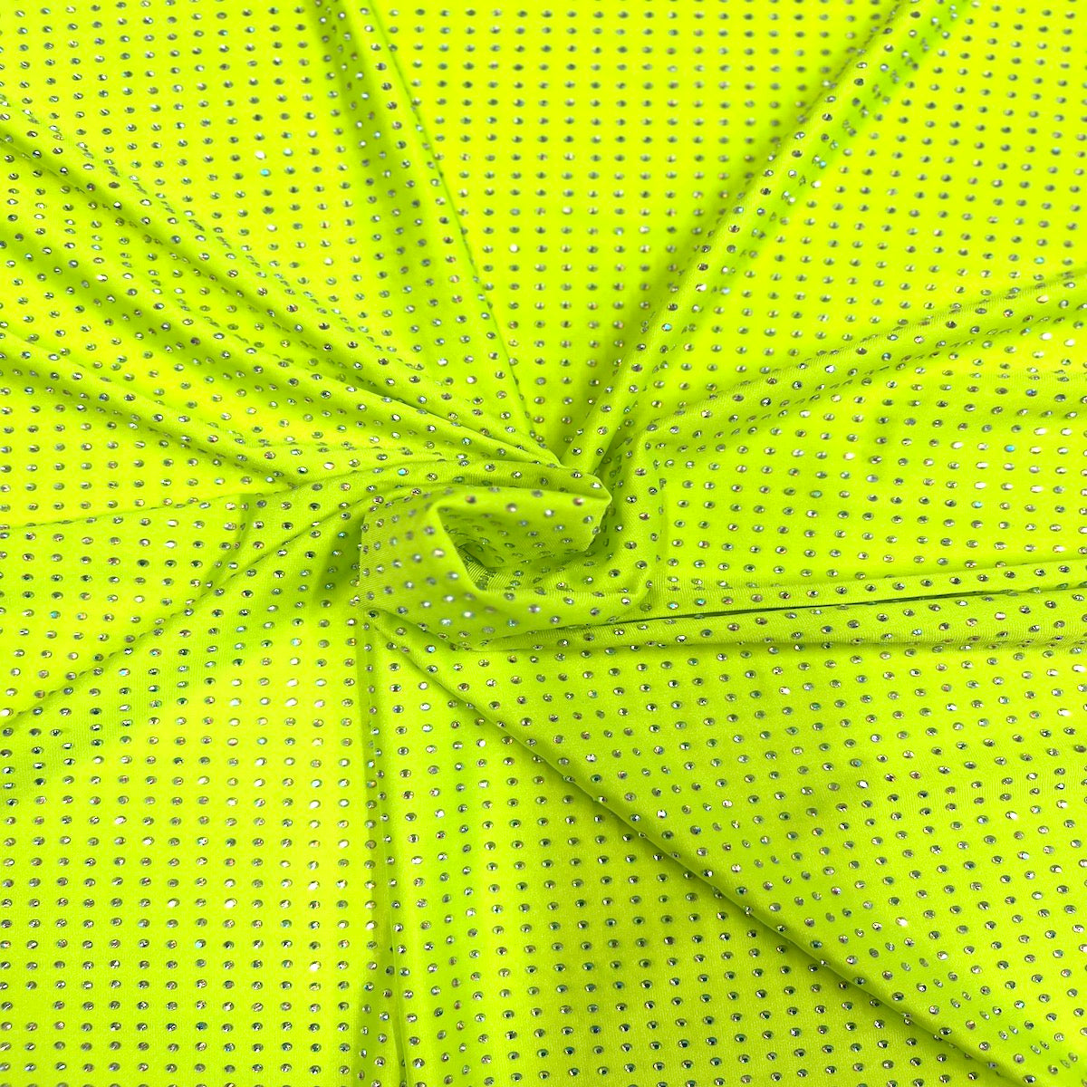 Tissu spandex strass AB irisé vert fluo
