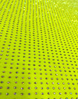 Neon Green Iridescent AB Rhinestone Spandex Fabric