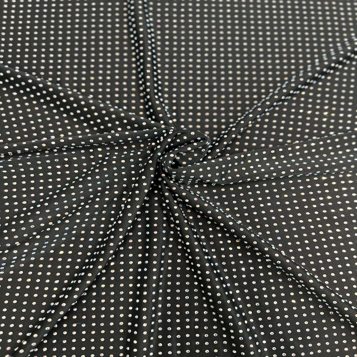 Black Iridescent AB Rhinestone Spandex Fabric