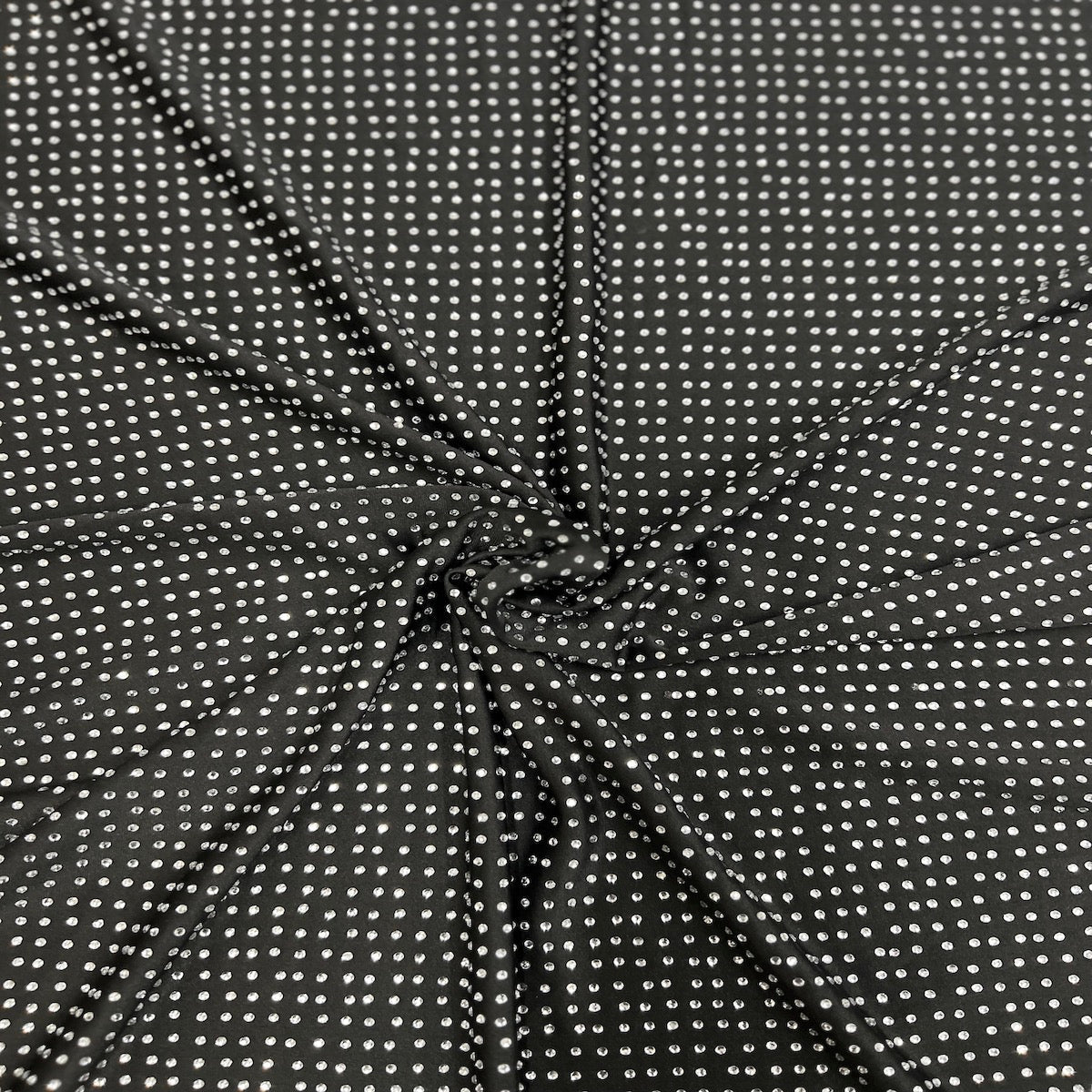 Negro | Tela de spandex con diamantes de imitación plateados