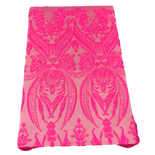 Neon Pink Catina Sequins Lace Fabric