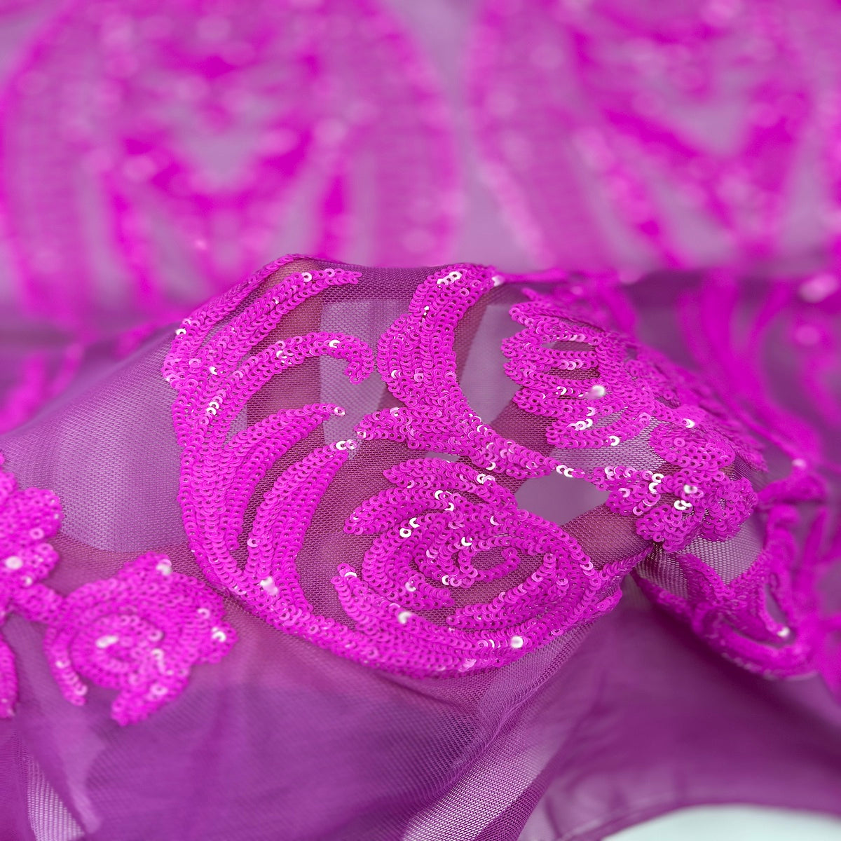 Magenta Pink Catina Sequins Lace Fabric