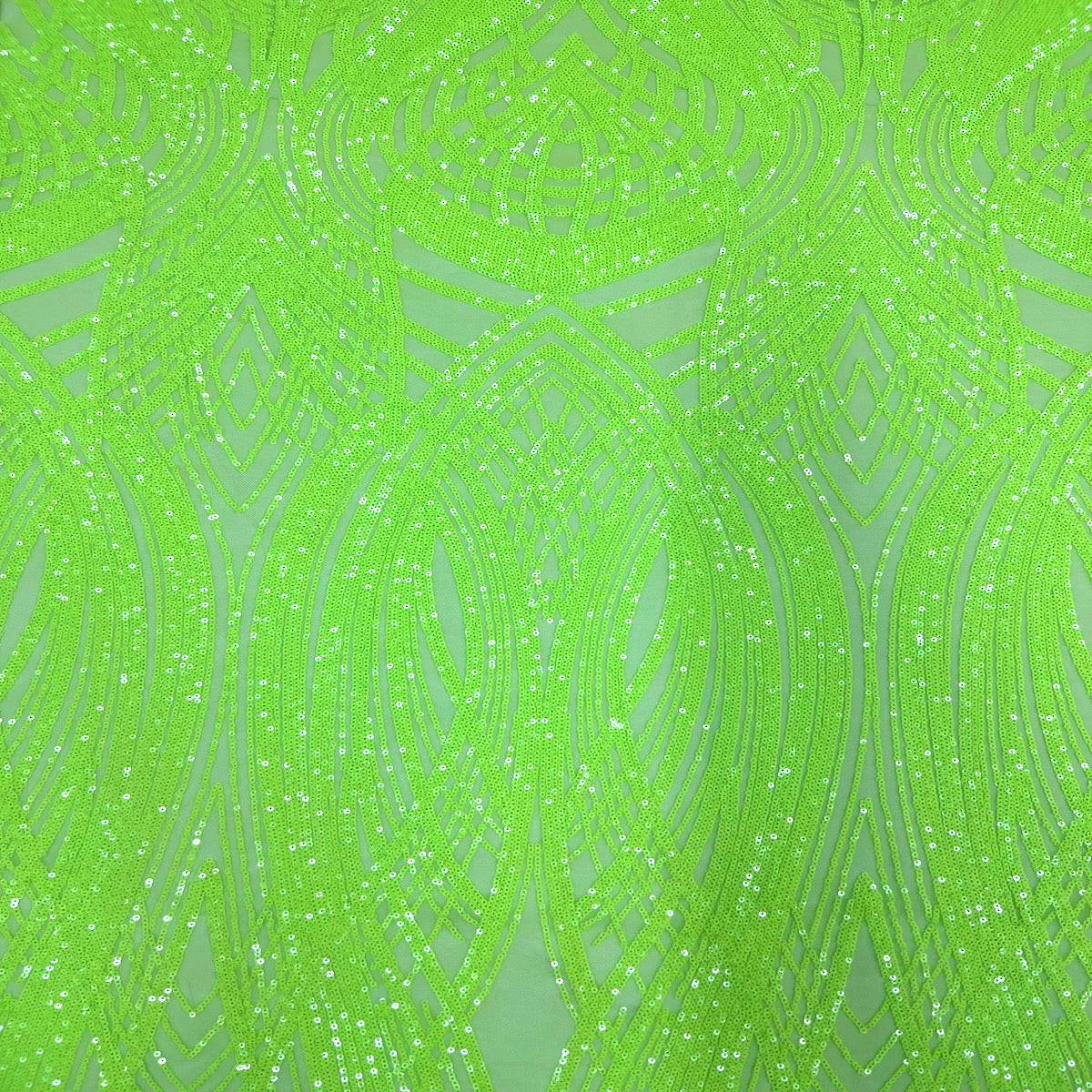 Tissu en dentelle à paillettes extensible Selena Wave vert Slime 