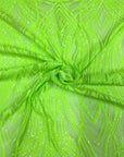 Slime Green Selena Wave Stretch Sequins Lace Fabric