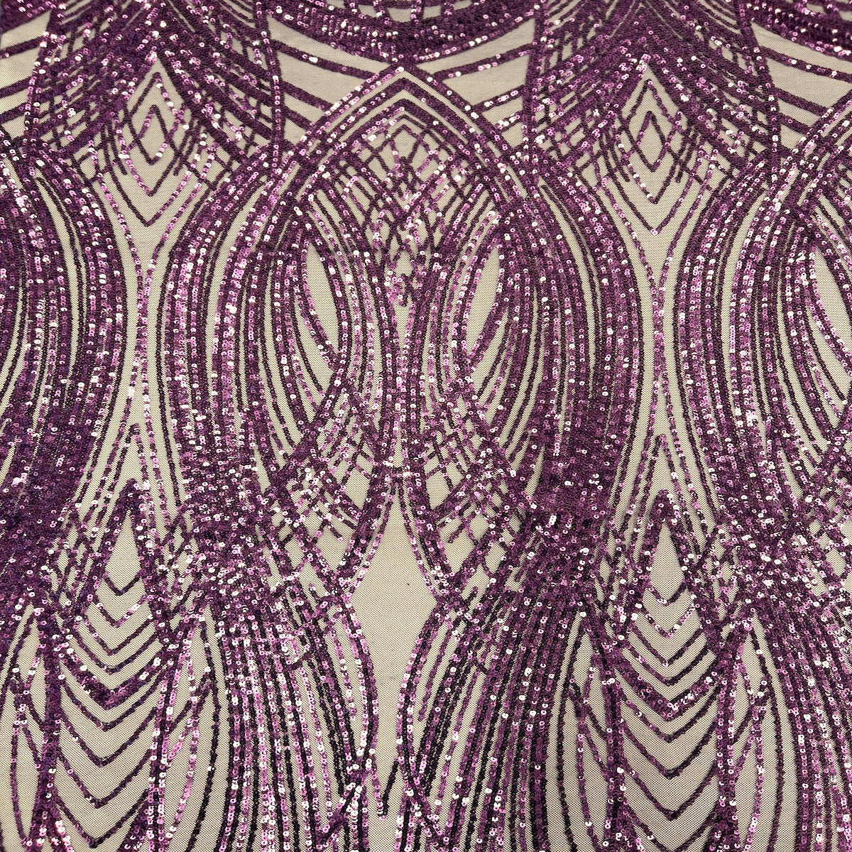 Plum Purple Selena Wave Stretch Sequins Lace Fabric