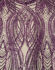 Plum Purple Selena Wave Stretch Sequins Lace Fabric