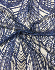 Navy Blue Selena Wave Stretch Sequins Lace Fabric