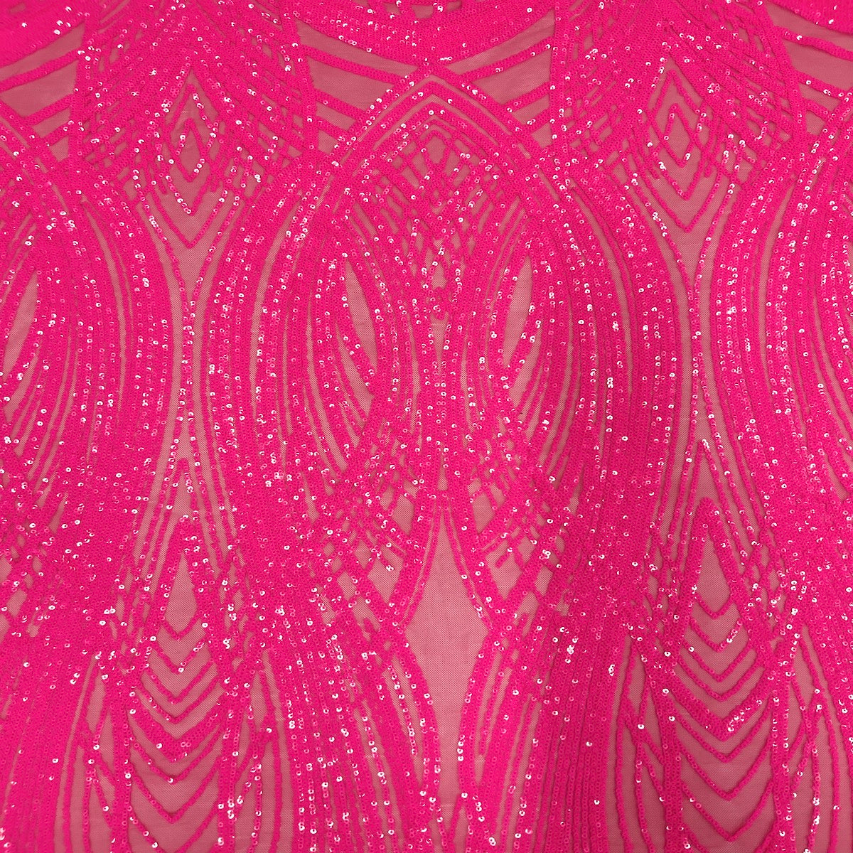Tela de encaje de lentejuelas elásticas Selena Wave rosa fuerte 