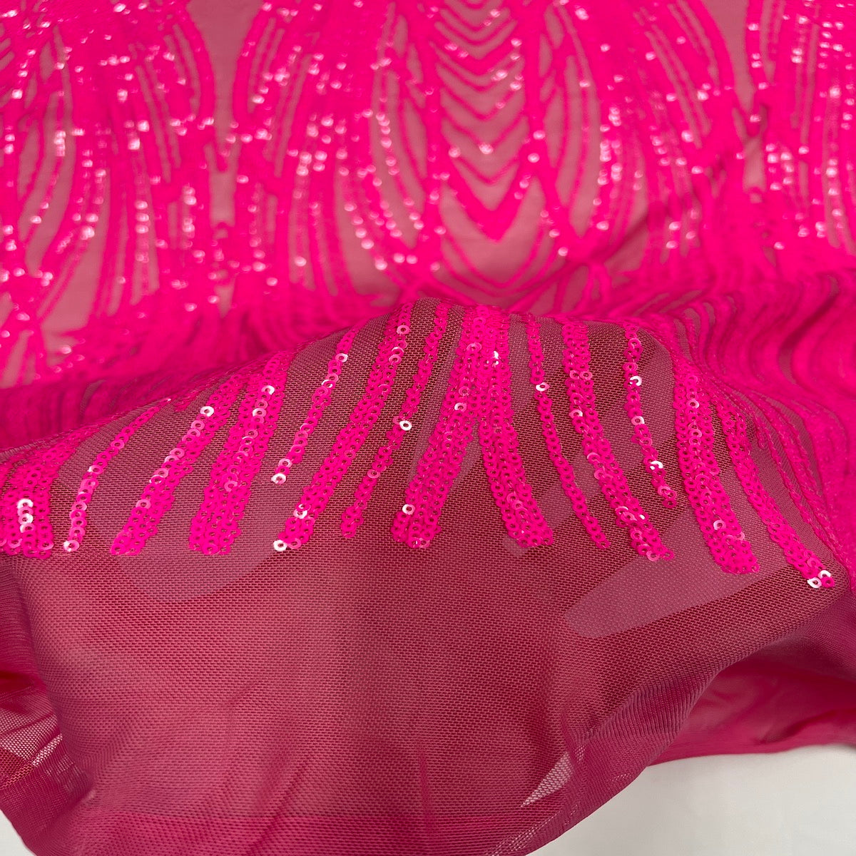 Hot Pink Selena Wave Stretch Sequins Lace Fabric