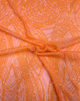 Tangerine Orange Selena Wave Stretch Sequins Lace Fabric