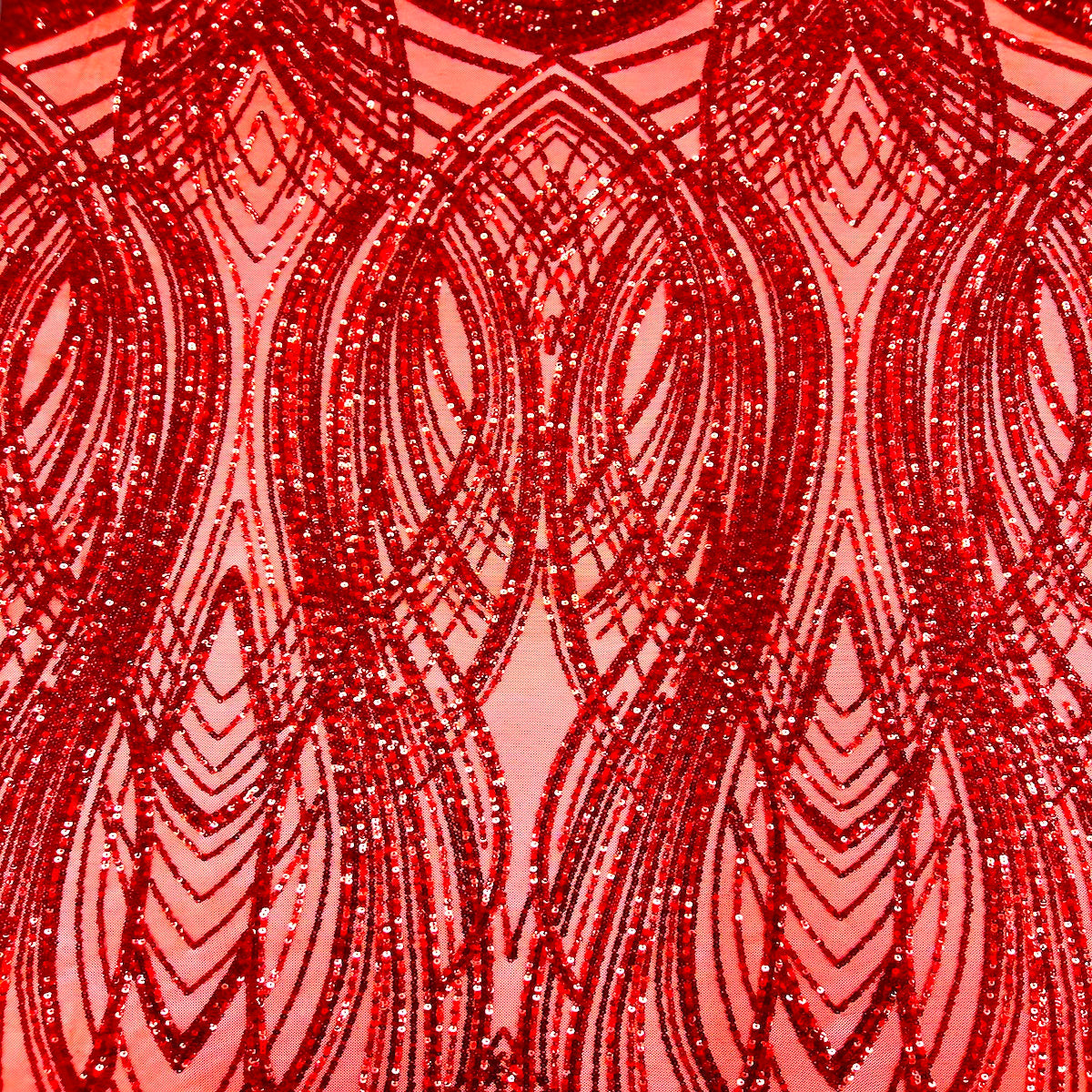 Tela de encaje de lentejuelas elásticas Selena Wave roja 