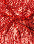 Red Selena Wave Stretch Sequins Lace Fabric