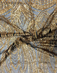 Black | Gold Selena Wave Stretch Sequins Lace Fabric