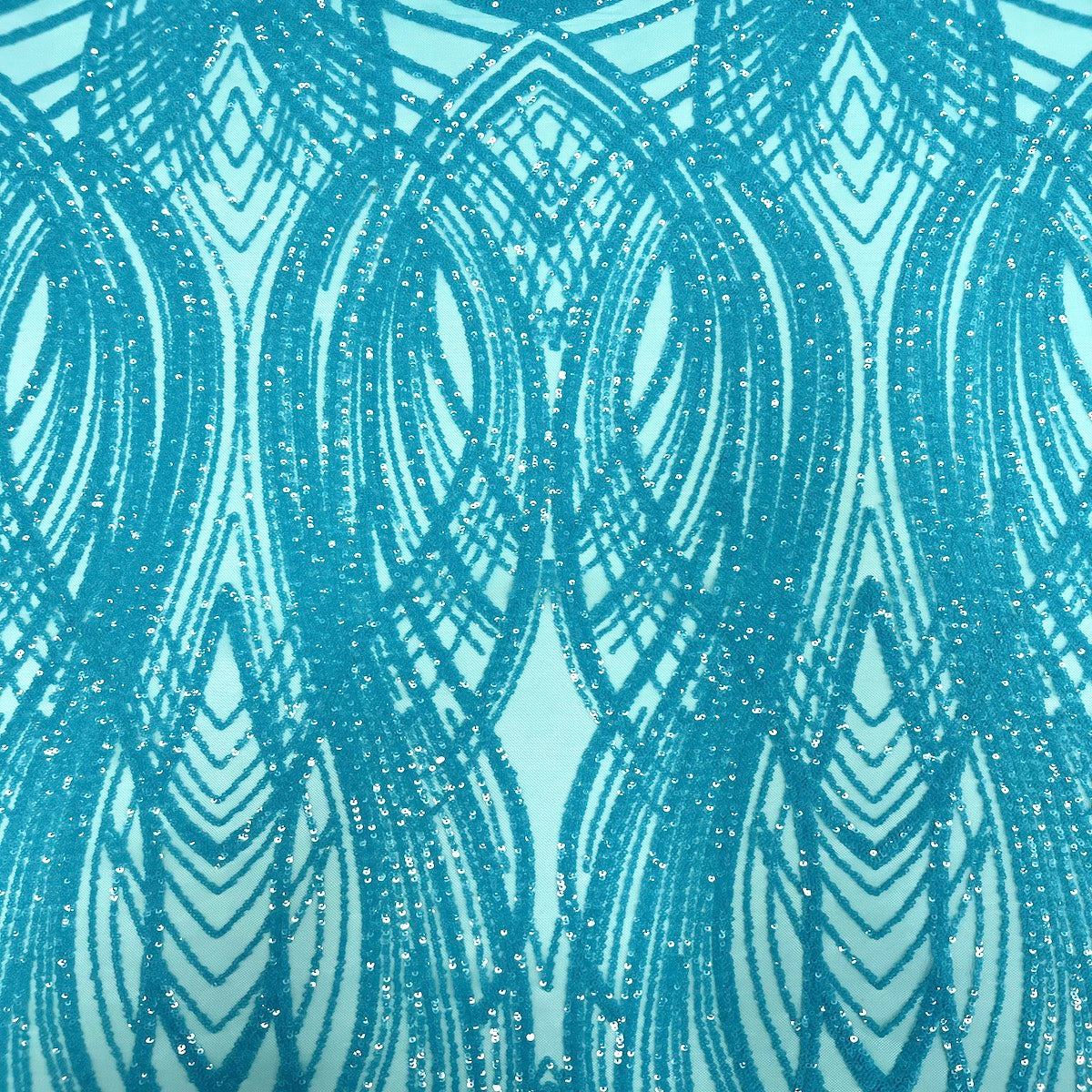 Tissu en dentelle extensible à paillettes Selena Wave bleu aqua 