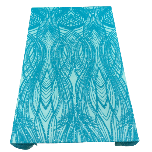 Aqua Blue Selena Wave Stretch Sequins Lace Fabric