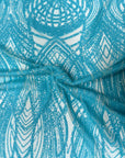 Tissu en dentelle extensible à paillettes Selena Wave bleu aqua 