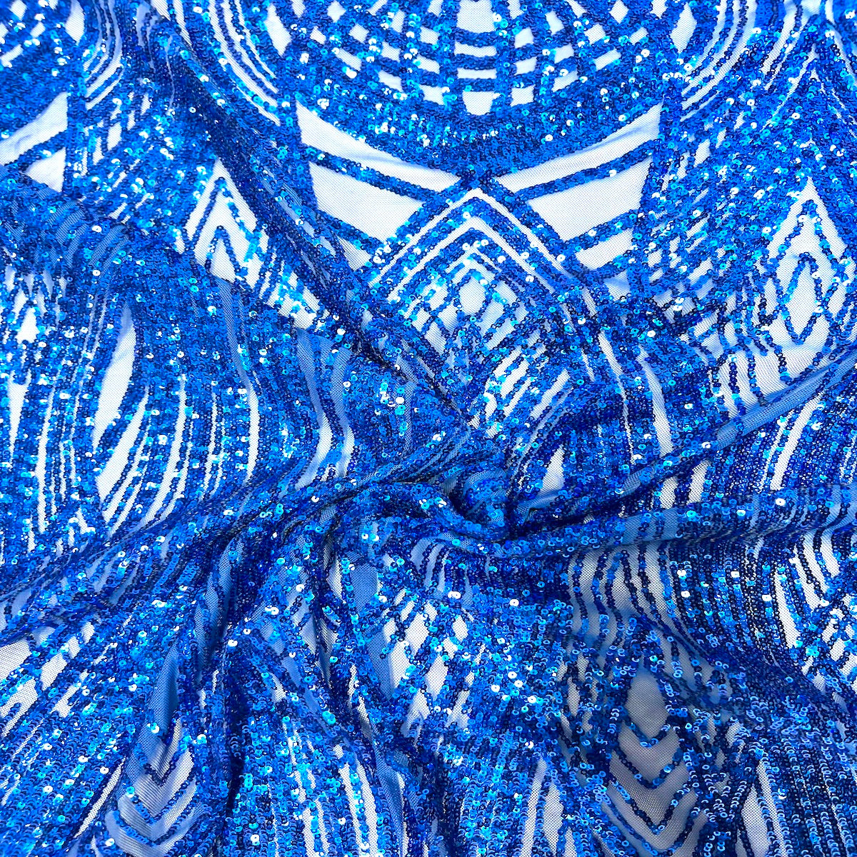 Royal Blue Selena Wave Stretch Sequins Lace Fabric