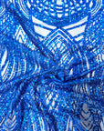 Tela de encaje de lentejuelas elásticas Selena Wave azul real 