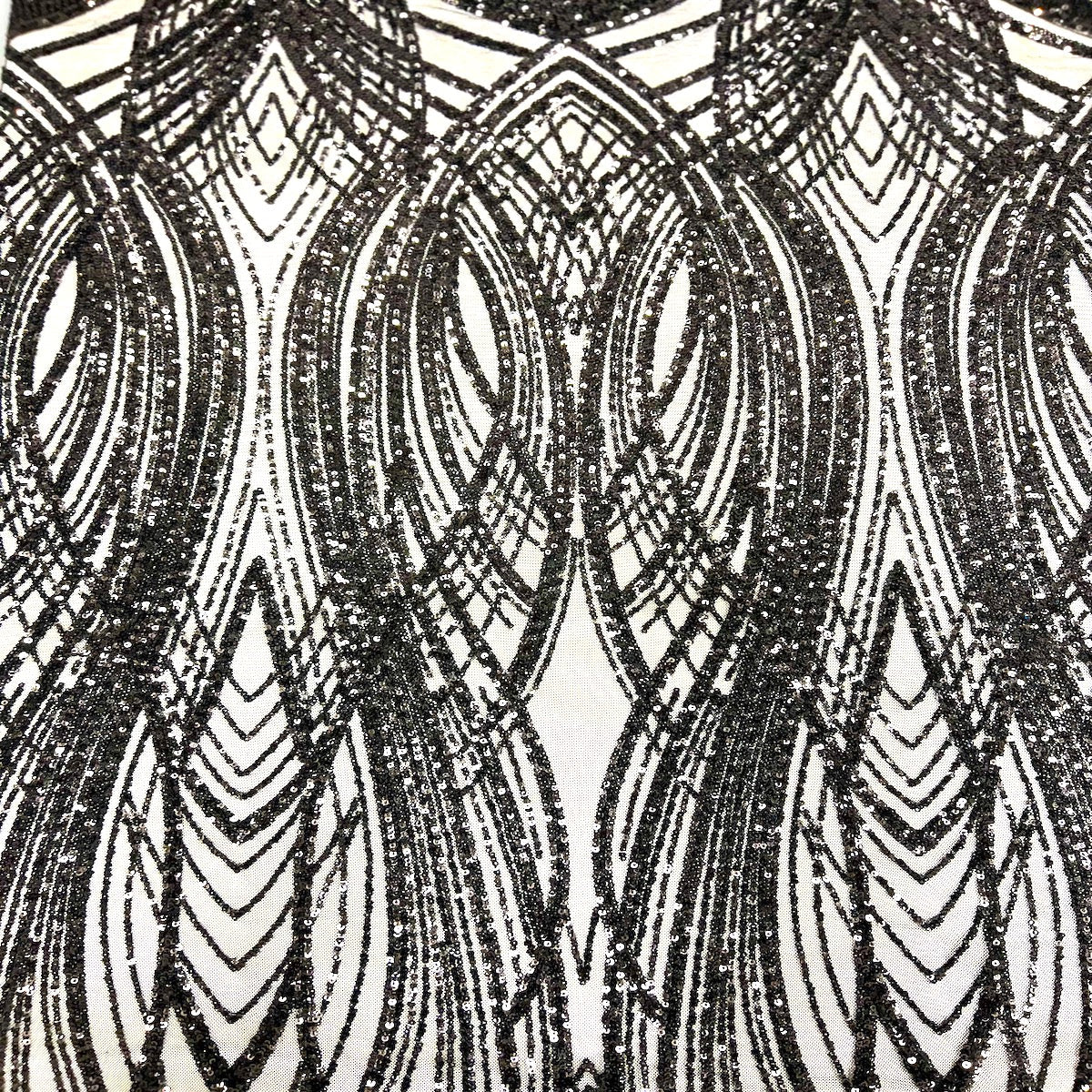Black Selena Wave Stretch Sequins Lace Fabric