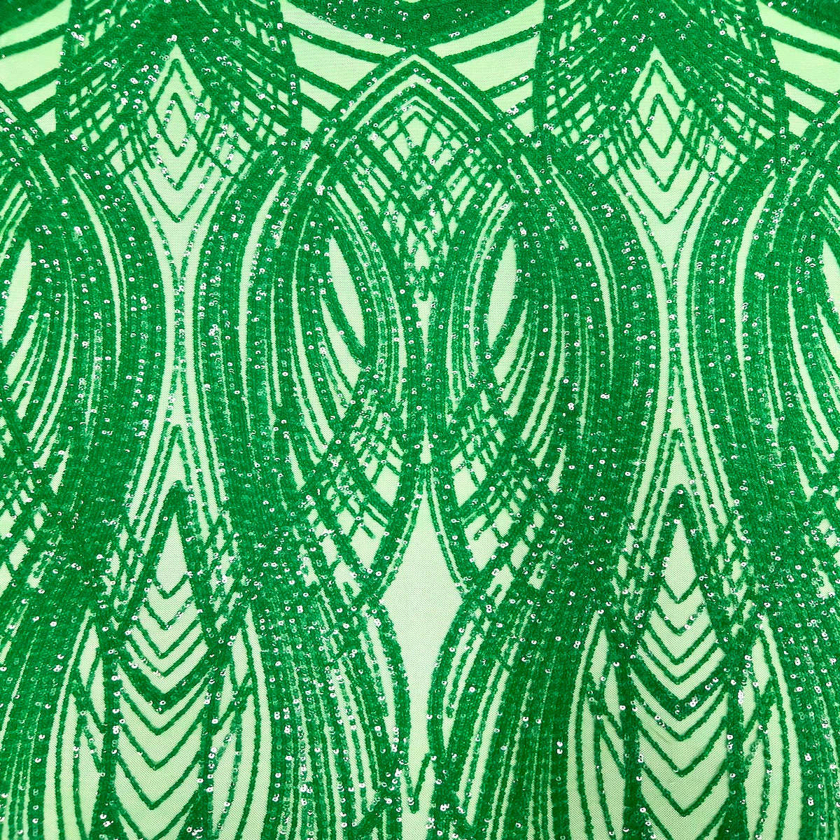 Tela de encaje de lentejuelas elásticas Selena Wave verde esmeralda 
