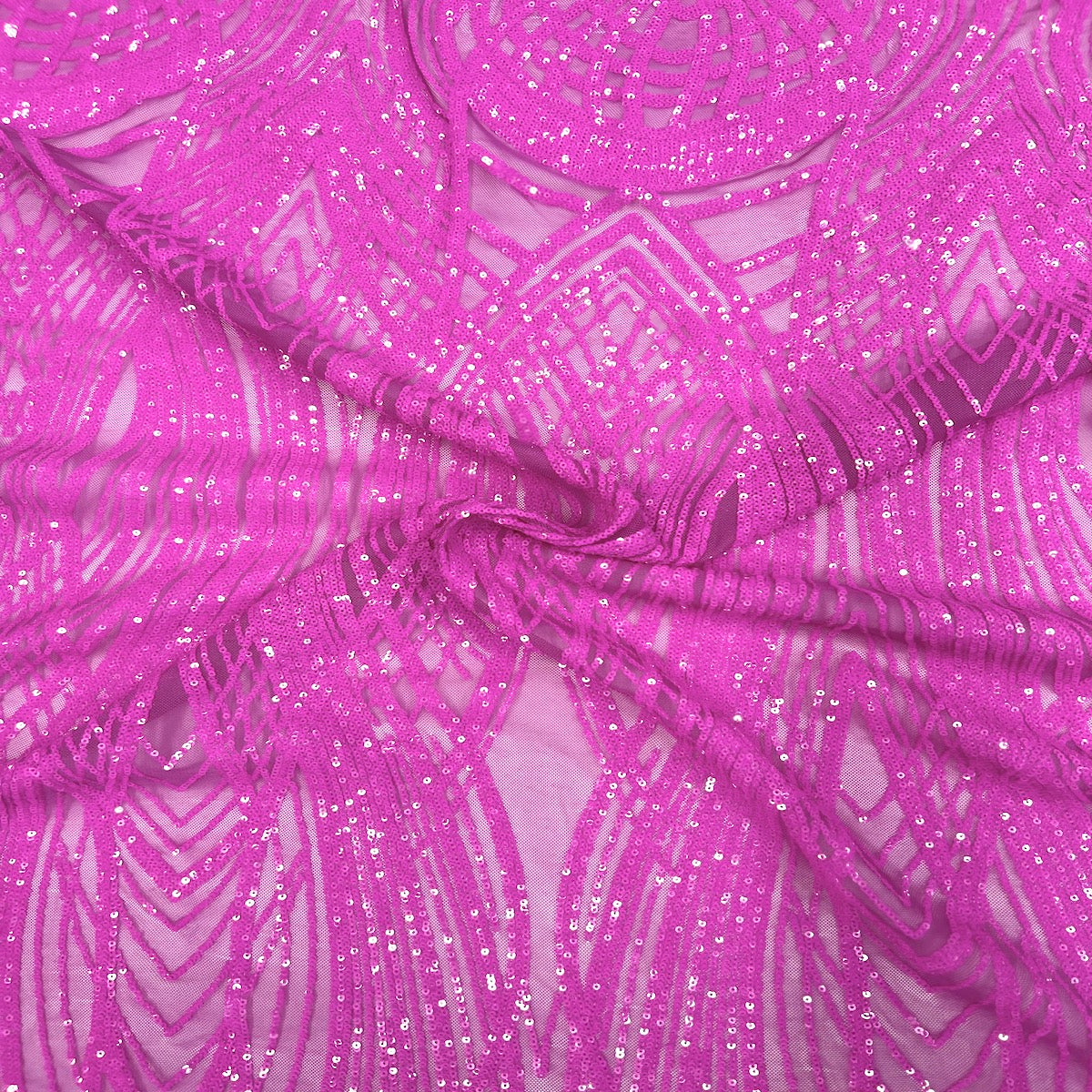Magenta Pink Selena Wave Stretch Sequins Lace Fabric