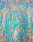 Pearl Blue Iridescent | Light Beige Selena Wave Stretch Sequins Lace Fabric