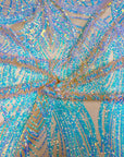Pearl Blue Iridescent | Light Beige Selena Wave Stretch Sequins Lace Fabric