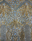Black | Gold Bella Bee Stretch Sequins Lace Fabric