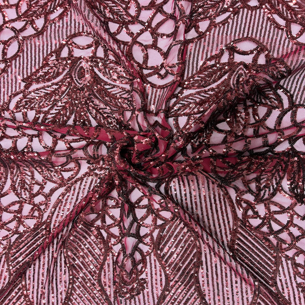Burgundy Bella Bee Stretch Sequins Lace Fabric