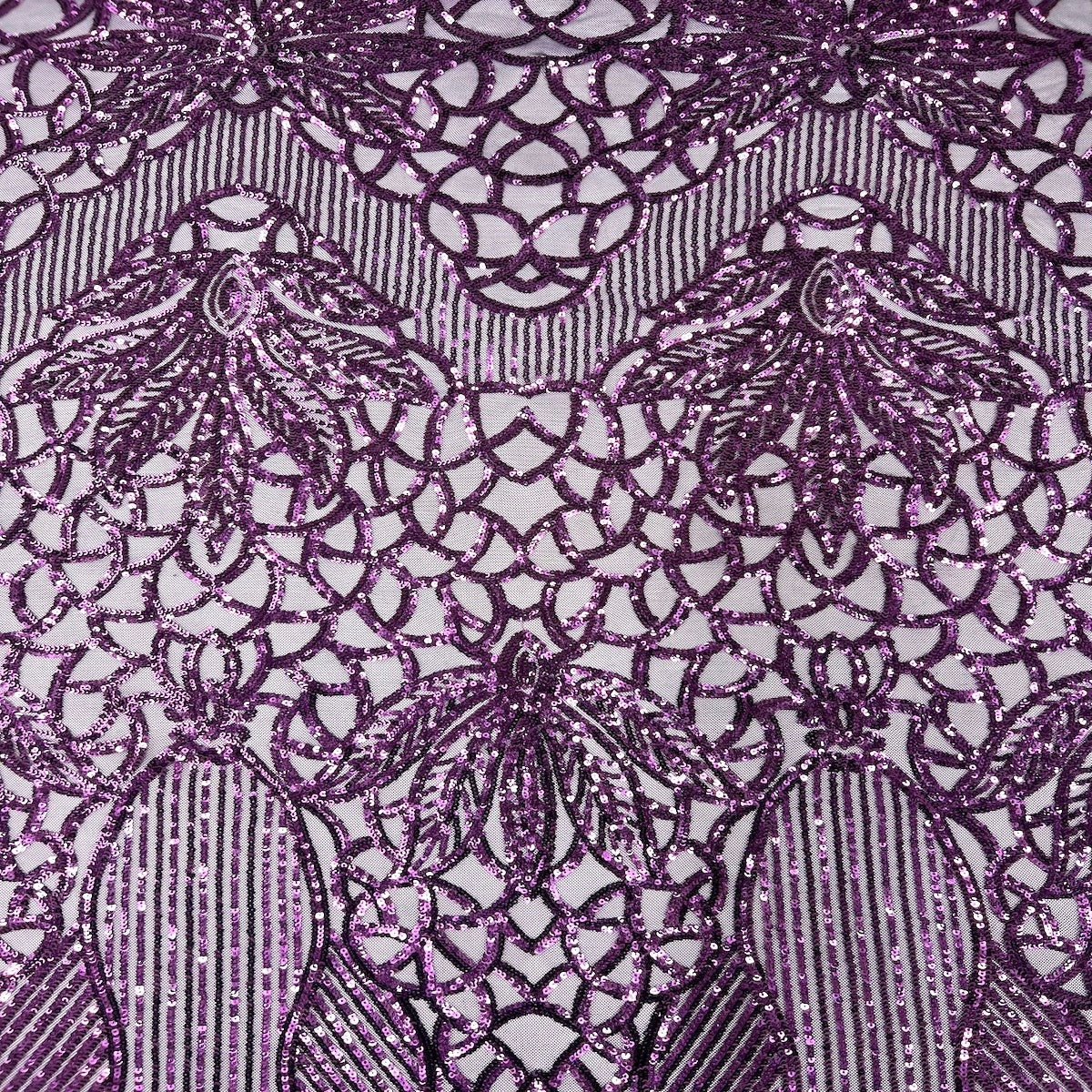 Plum Purple Bella Bee Stretch Sequins Lace Fabric