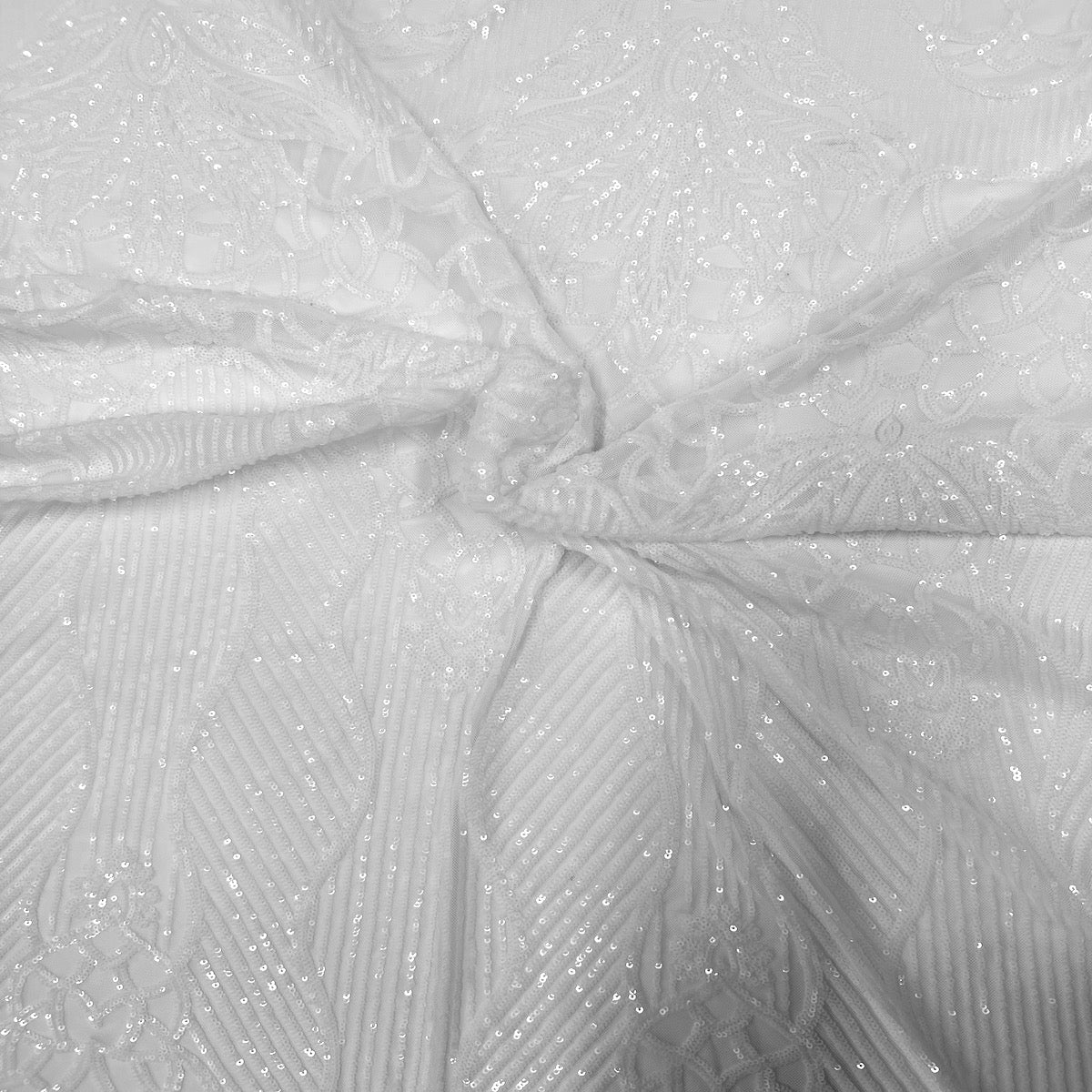 White Bella Bee Stretch Sequins Lace Fabric