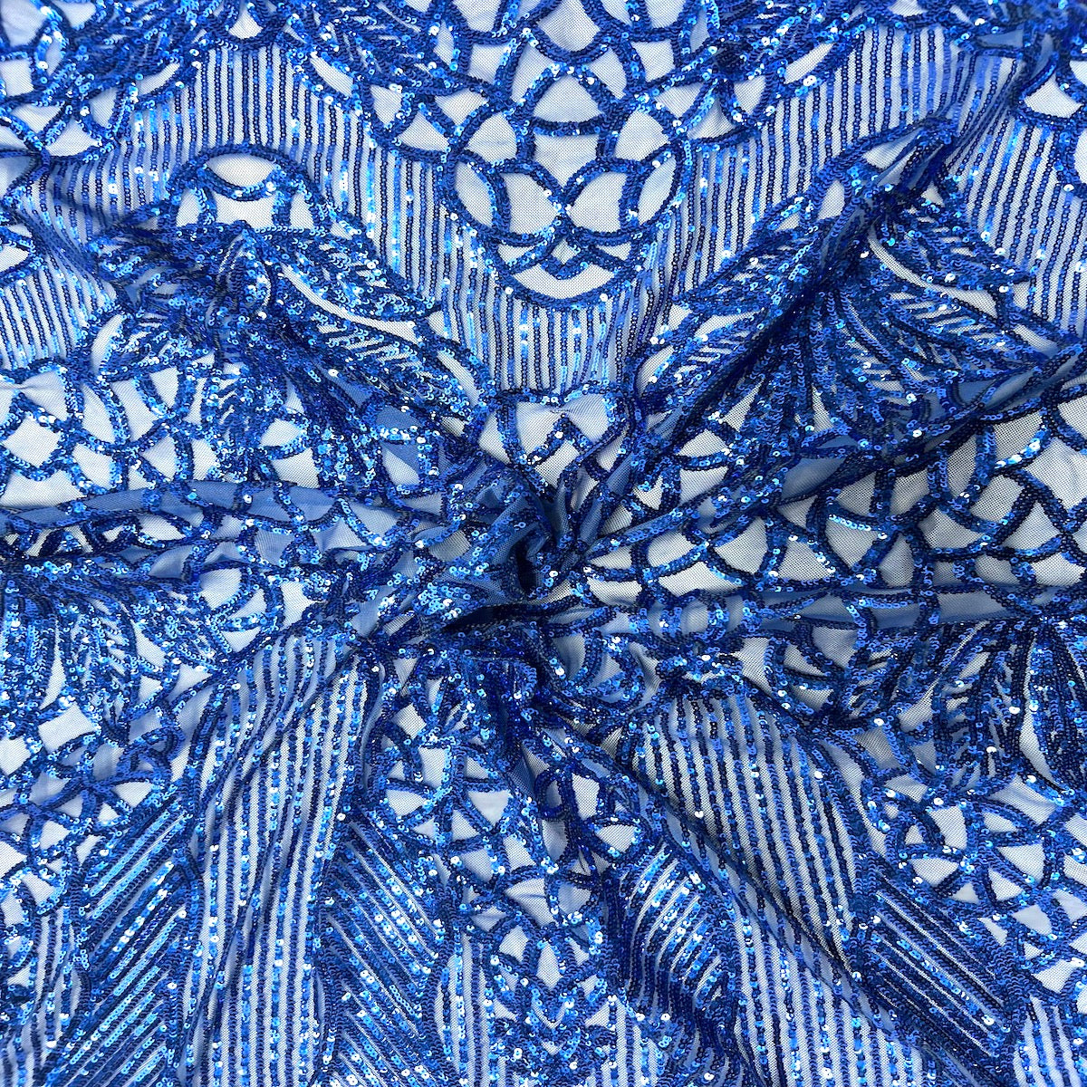 Royal Blue Bella Bee Stretch Sequins Lace Fabric