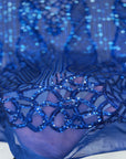 Tela de encaje de lentejuelas elásticas Bella Bee azul real 