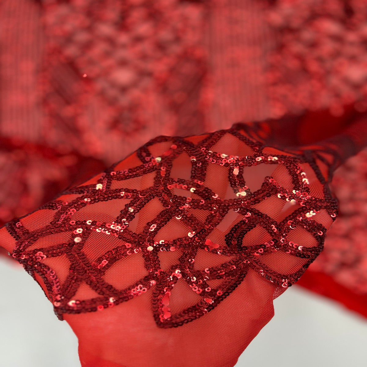 Red Bella Bee Stretch Sequins Lace Fabric