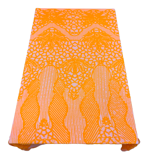 Orange Bella Bee Stretch Sequins Lace Fabric
