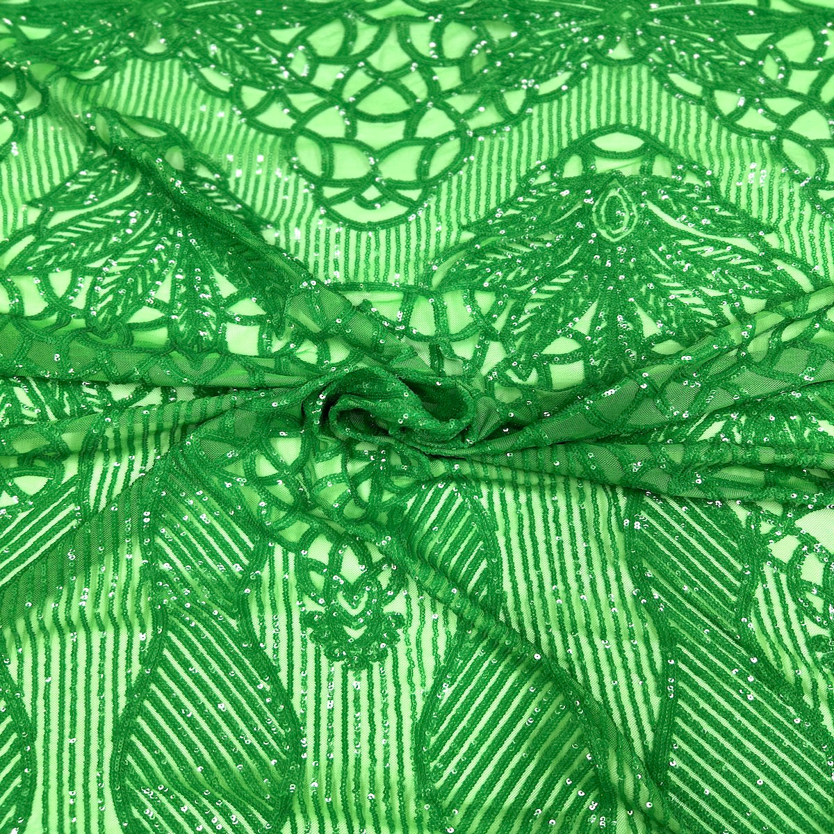 Tissu en dentelle extensible à paillettes Bella Bee vert émeraude 