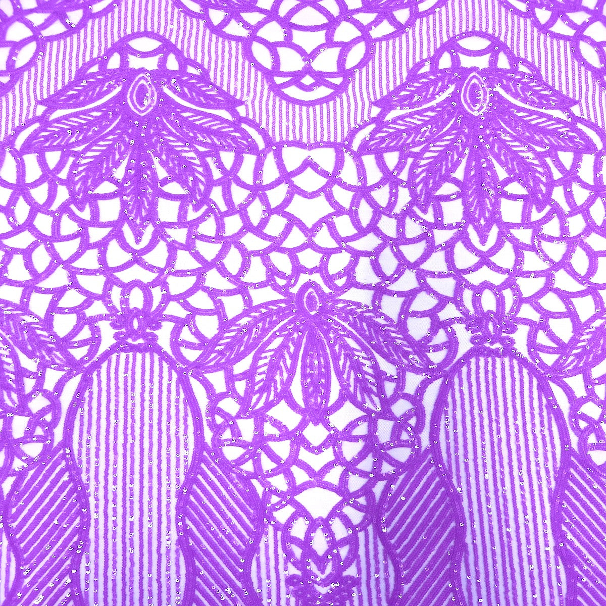 Tela de encaje de lentejuelas elásticas Bella Bee púrpura lavanda 