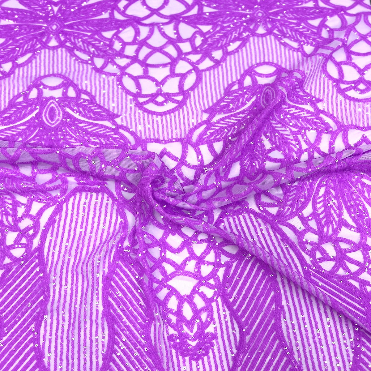 Lavender Purple Bella Bee Stretch Sequins Lace Fabric