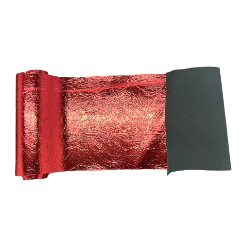 Red Crushed Distressed Foil Chrome Mirror Reflective Vinyl Fabric