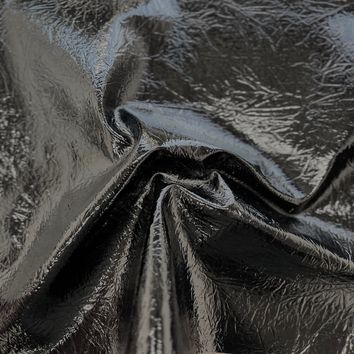 Black Crushed Distressed Foil Chrome Mirror Reflective Vinyl Fabric