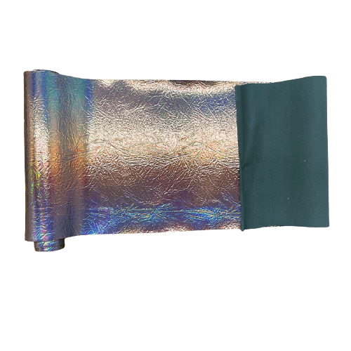 Tela de vinilo reflectante con espejo cromado, desgastado, triturado, iridiscente, color carbón 