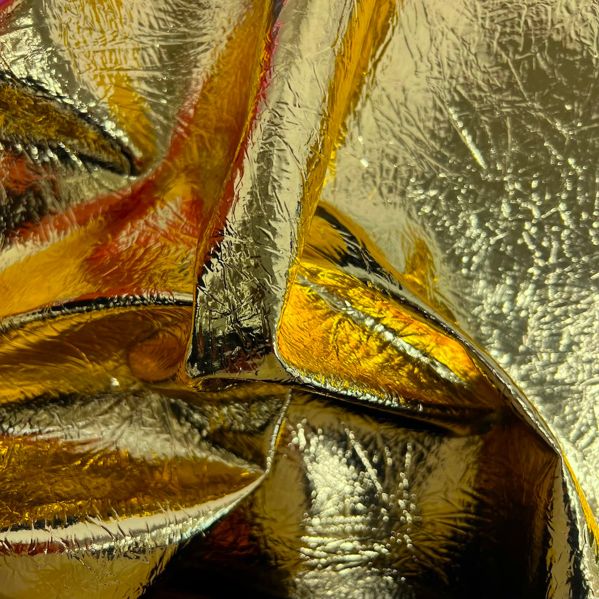 Tela de vinilo reflectante con espejo cromado, lámina desgastada y triturada en oro 