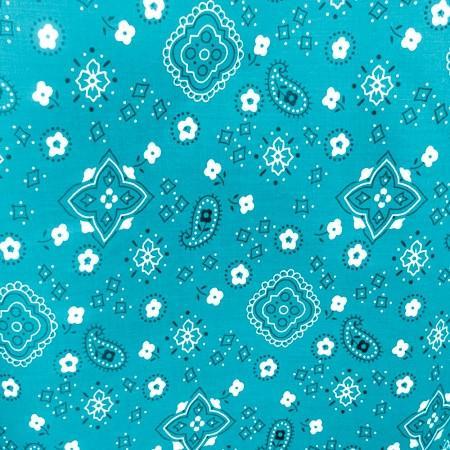 Aqua Blue Bandanna Print Poly Cotton Fabric - Fashion Fabrics Los Angeles 