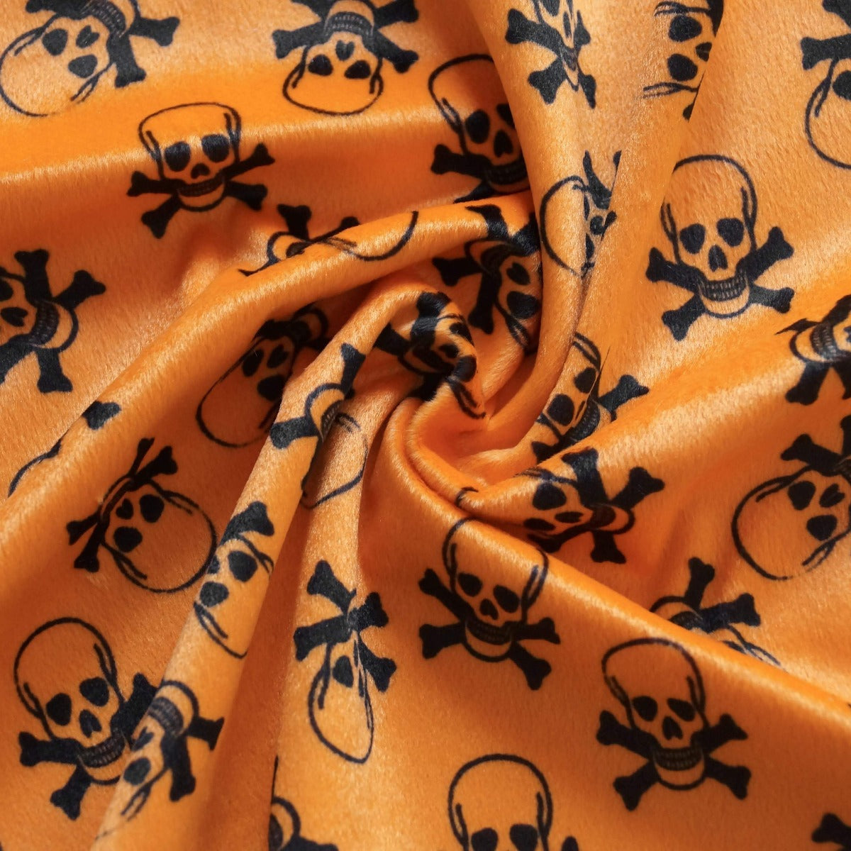 Orange Velboa Skull Print Faux Fur Fabric - Fashion Fabrics Los Angeles 