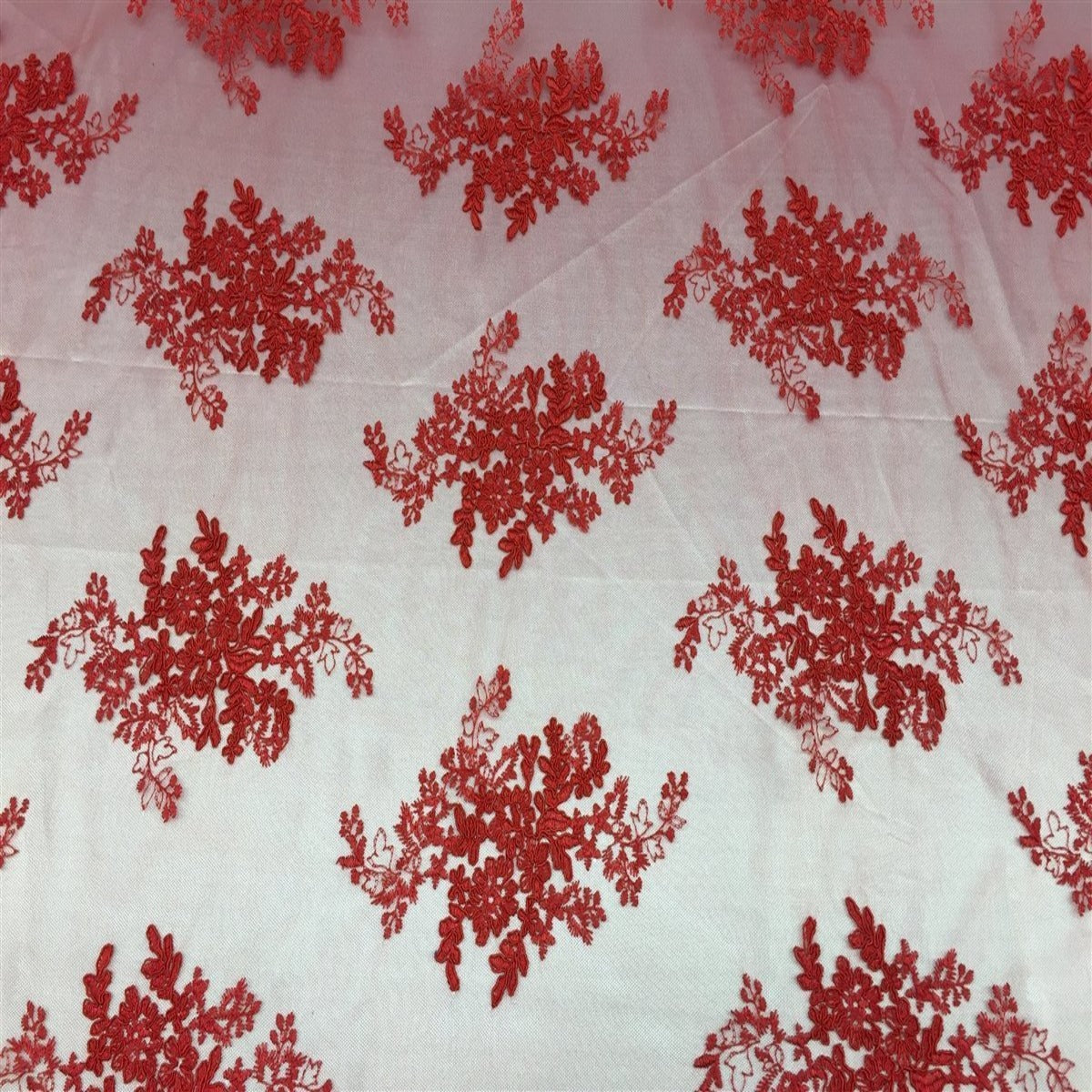 Red Oswald Embroidered Lace Fabric - Fashion Fabrics LLC