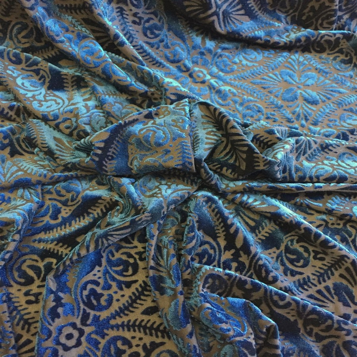 Blue Lili Burnout Stretch Velvet Spandex Fabric - Fashion Fabrics Los Angeles 