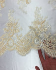 Champagne White Oswald Embroidered Lace Fabric - Fashion Fabrics LLC