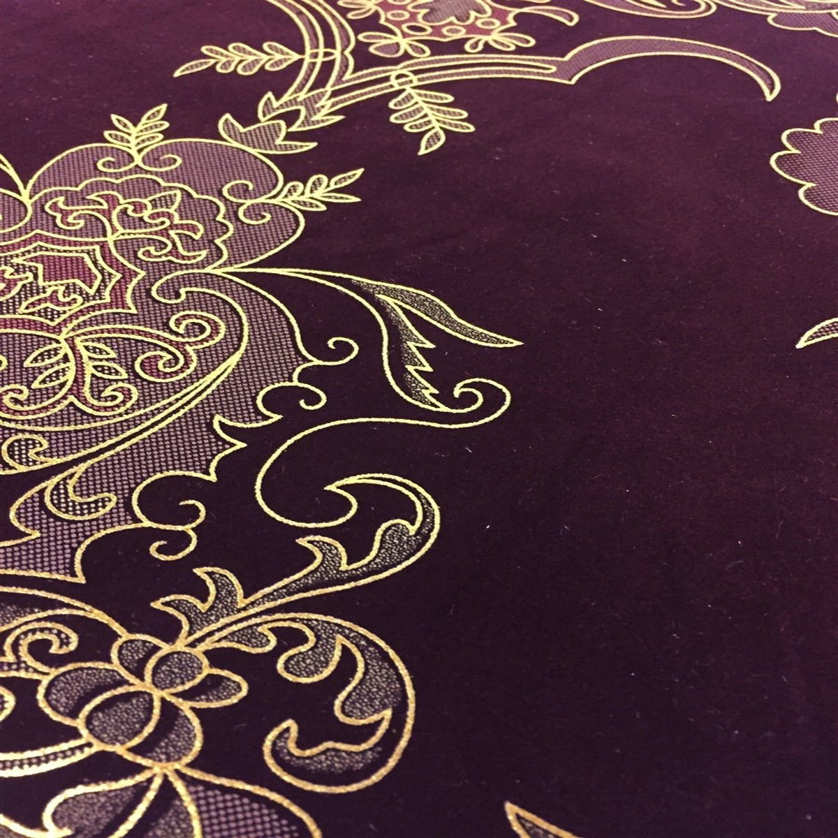 Burgundy Gold Jacquard Flocking Velvet Drapery Upholstery Fabric - Fashion Fabrics Los Angeles 